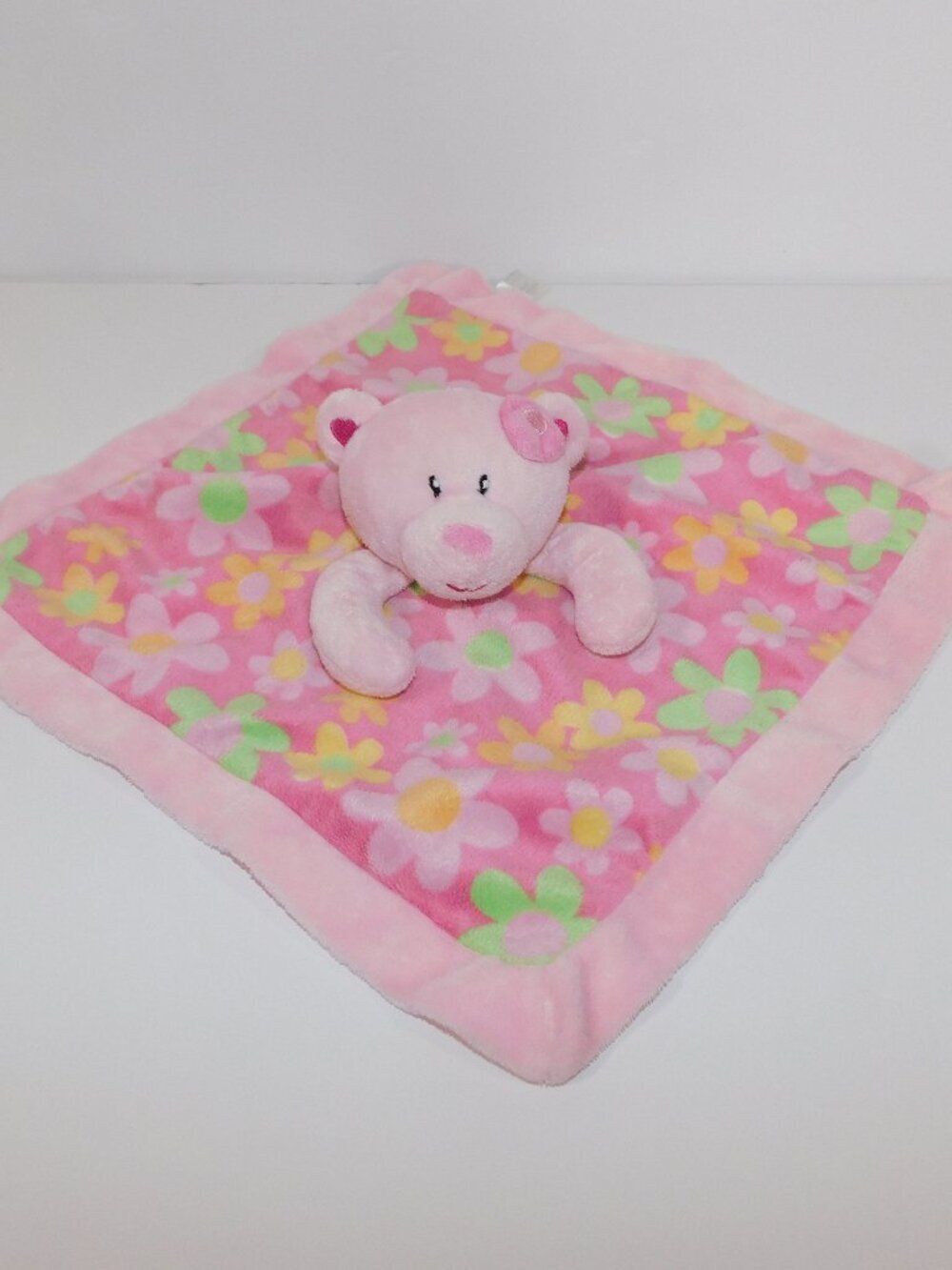 First Impressions Pink Green Floral Teddy Bear Security blanket Baby Lovey nunu